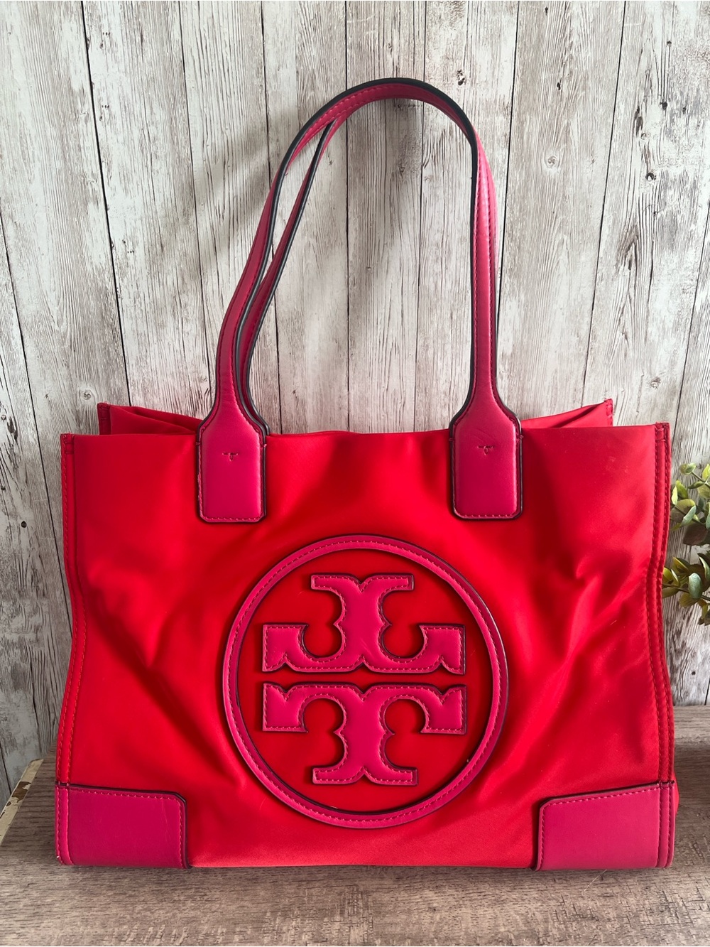 Tory Burch Colorblock Red and Pink Mini Ella Tote